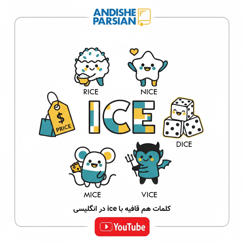 کلمات هم قافیه با ice در انگلیسی
